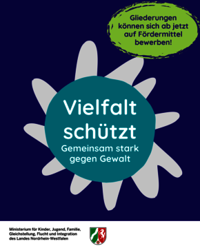 Grafik mit Text " Vielfalt schützt - Gemeinsam stark gegen Gewalt"