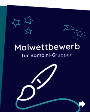 Grafik: Pinsel malt eine Linie. Text: Malwettbewerb für Bambini-Gruppen