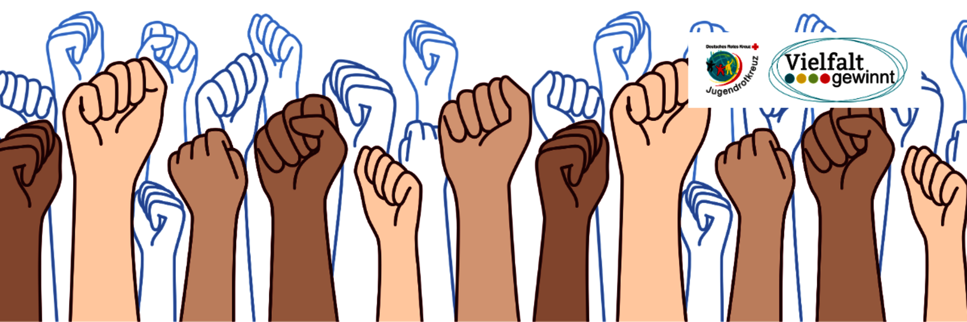 Grafik: Als Zeichen des Empowerments zur Faust geballte Hände verschiedener Hautfarben 