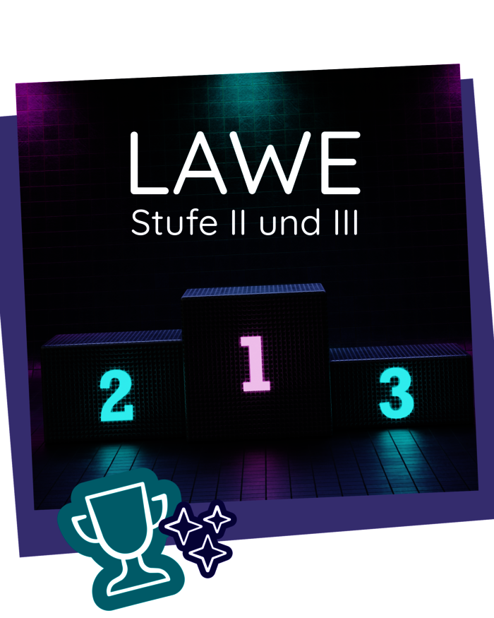 Ein Siegerpodest im dunklen, die Ziffern der Platzierungen leuchten hell.